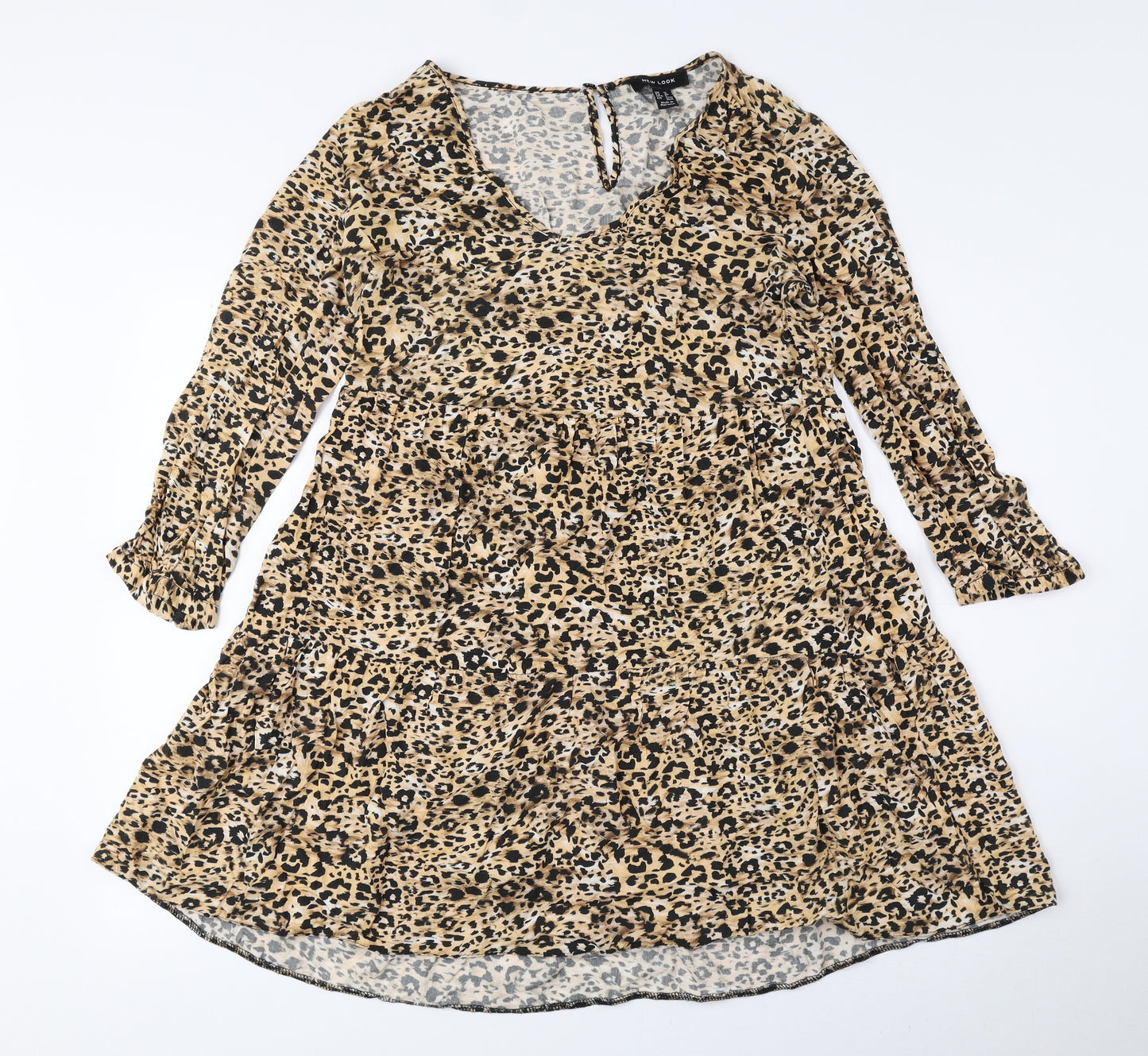 New Look Womens Brown Animal Print Viscose A-Line Size 12 V-Neck Pullover