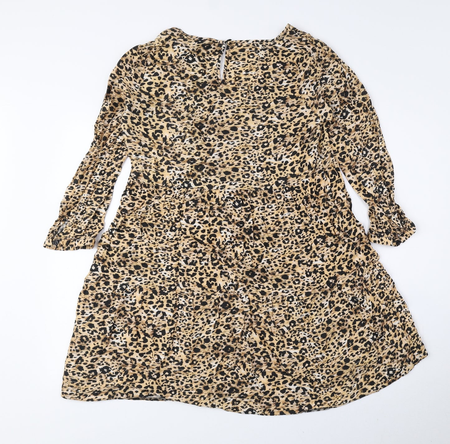 New Look Womens Brown Animal Print Viscose A-Line Size 12 V-Neck Pullover