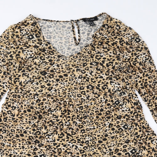 New Look Womens Brown Animal Print Viscose A-Line Size 12 V-Neck Pullover