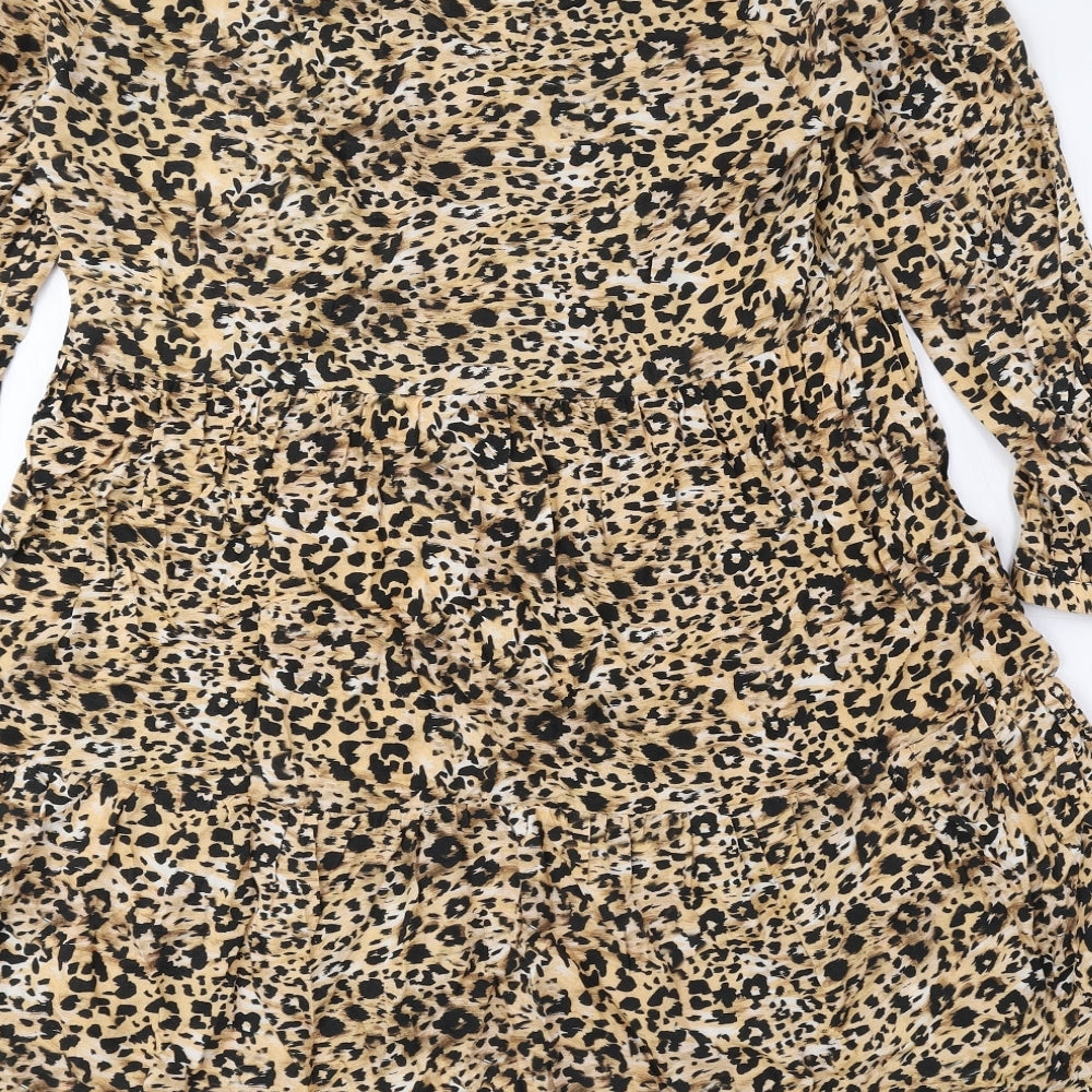 New Look Womens Brown Animal Print Viscose A-Line Size 12 V-Neck Pullover