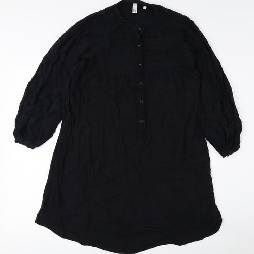 AND/OR Womens Black Viscose Shift Size 6 Round Neck Button - Lace Detail