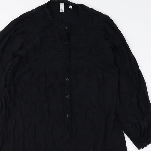 AND/OR Womens Black Viscose Shift Size 6 Round Neck Button - Lace Detail