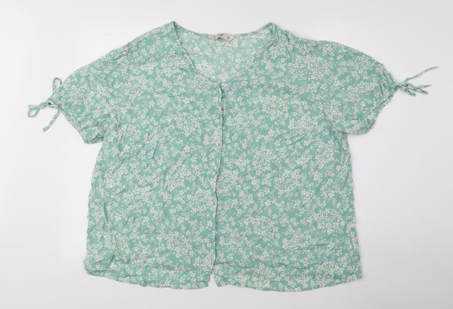 F&F Womens Green Floral Viscose Basic Blouse Size 22 V-Neck