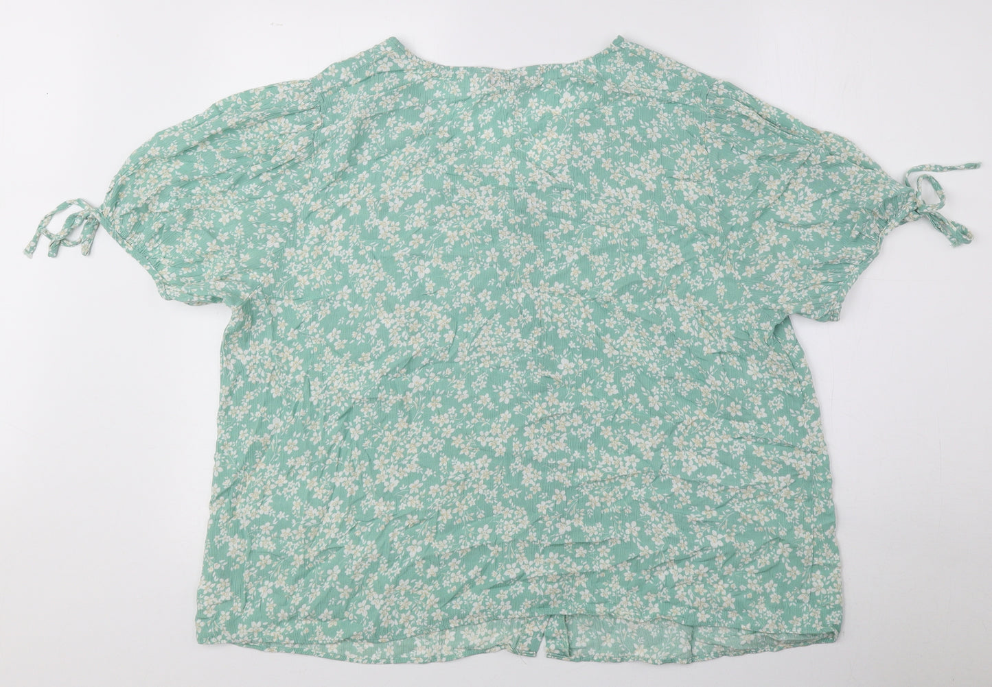 F&F Womens Green Floral Viscose Basic Blouse Size 22 V-Neck