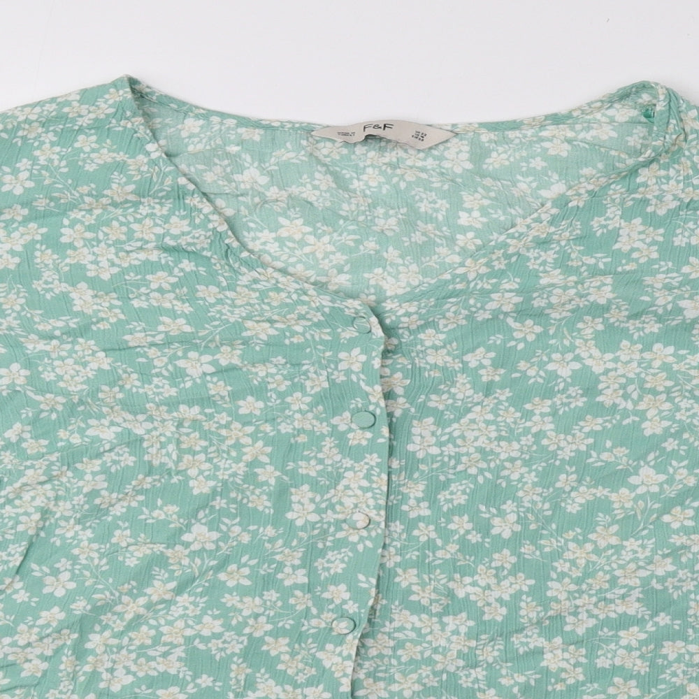F&F Womens Green Floral Viscose Basic Blouse Size 22 V-Neck