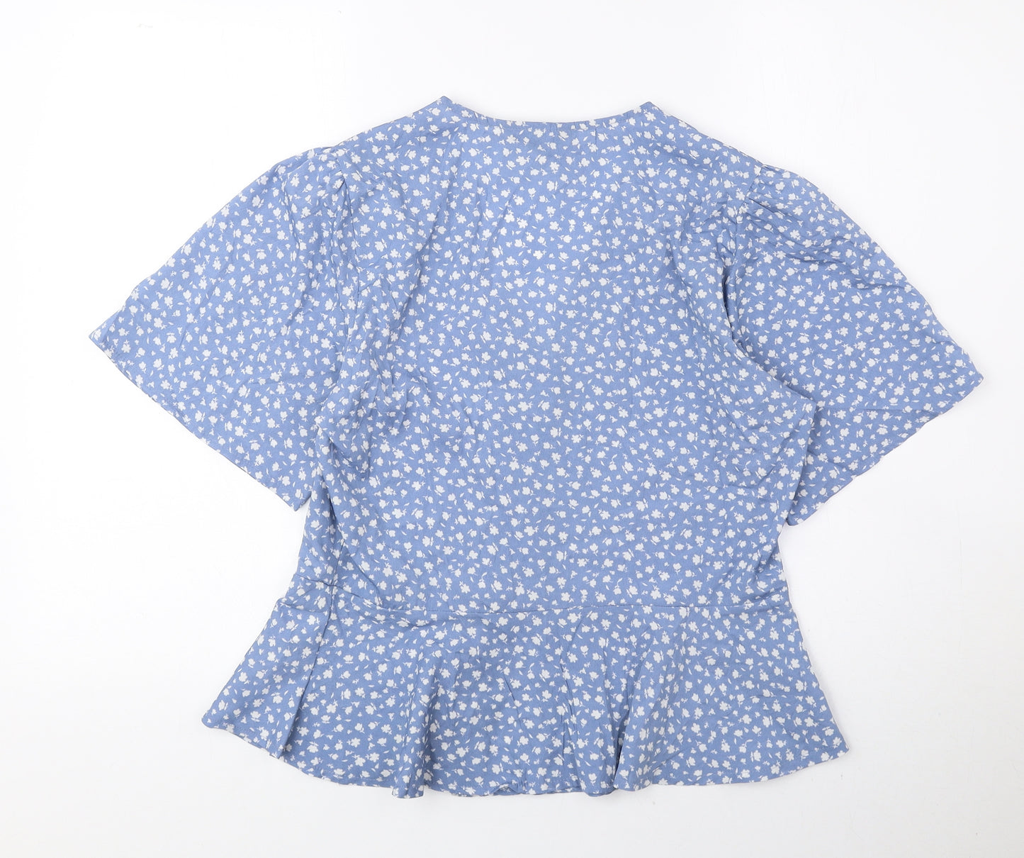 New Look Womens Blue Floral Polyester Basic Blouse Size 10 V-Neck