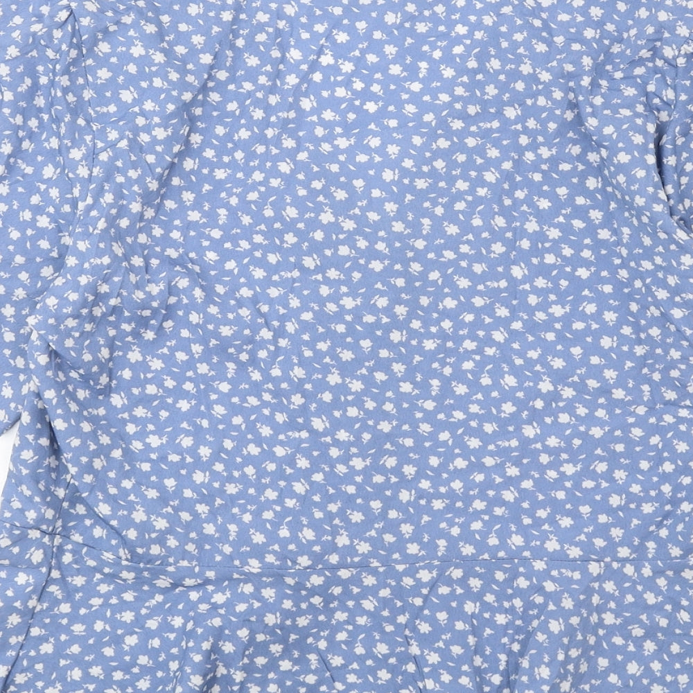 New Look Womens Blue Floral Polyester Basic Blouse Size 10 V-Neck