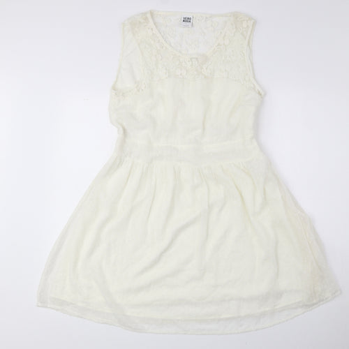 Vera Moda Womens Ivory Polyester Fit & Flare Size L Round Neck Zip