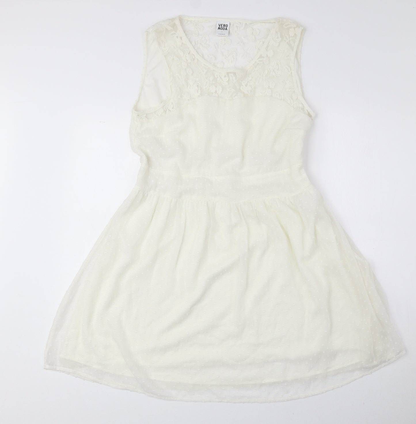 Vera Moda Womens Ivory Polyester Fit & Flare Size L Round Neck Zip