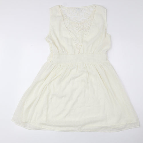 Vera Moda Womens Ivory Polyester Fit & Flare Size L Round Neck Zip