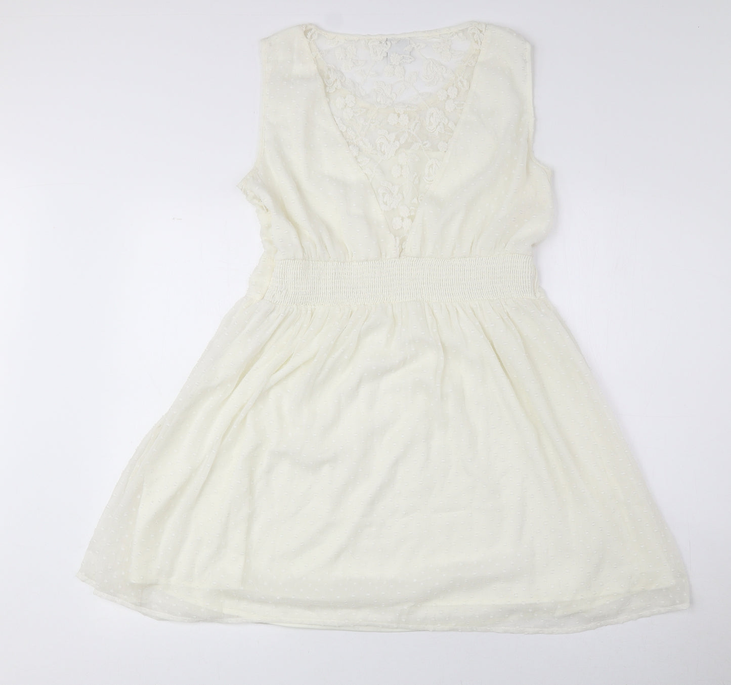 Vera Moda Womens Ivory Polyester Fit & Flare Size L Round Neck Zip
