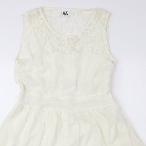 Vera Moda Womens Ivory Polyester Fit & Flare Size L Round Neck Zip