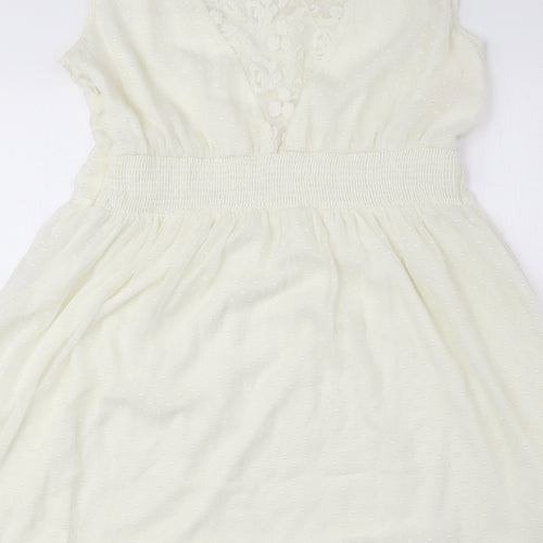 Vera Moda Womens Ivory Polyester Fit & Flare Size L Round Neck Zip