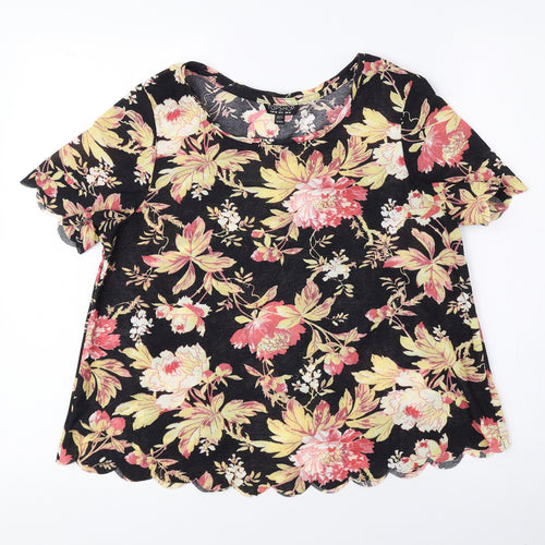 Topshop Womens Multicoloured Floral Polyester Basic Blouse Size 10 Round Neck
