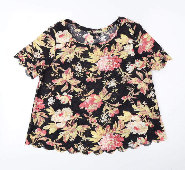 Topshop Womens Multicoloured Floral Polyester Basic Blouse Size 10 Round Neck