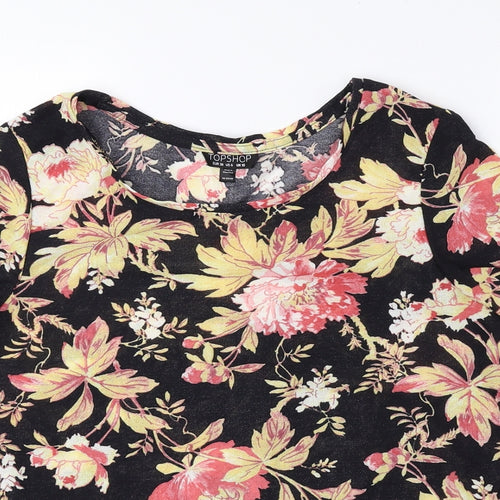 Topshop Womens Multicoloured Floral Polyester Basic Blouse Size 10 Round Neck