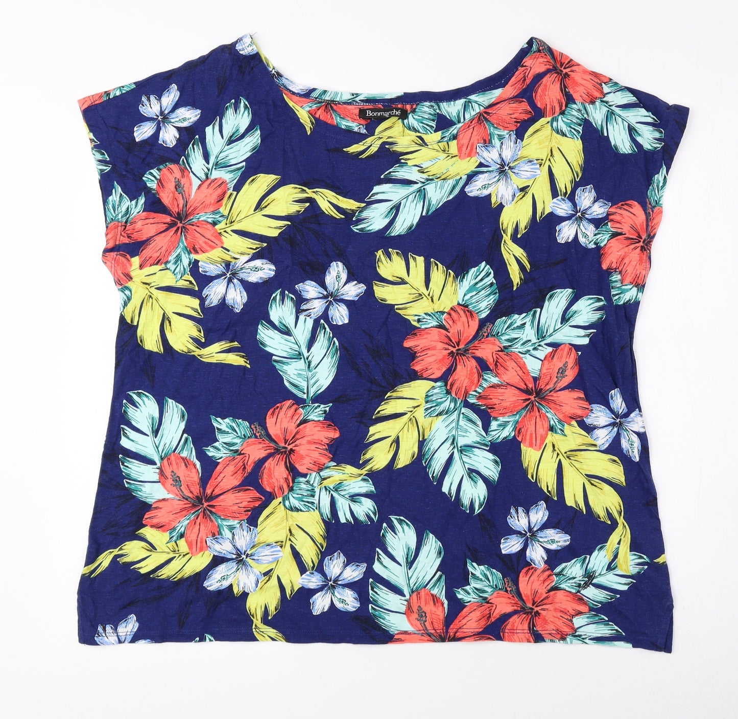 Bonmarché Womens Multicoloured Floral Cotton Basic Blouse Size 16 Boat Neck
