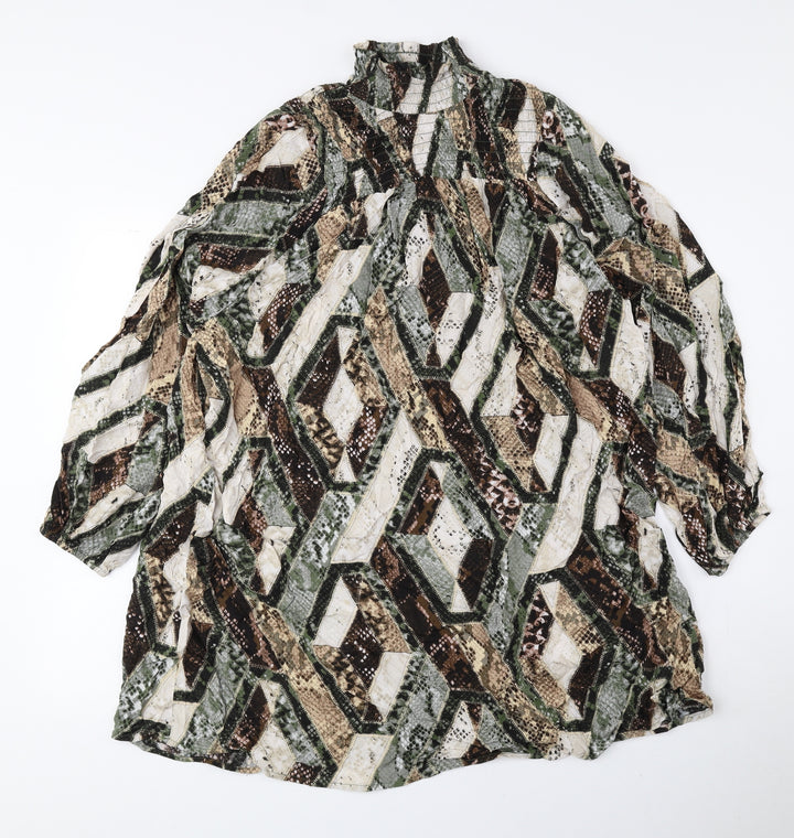 H&M Womens Multicoloured Geometric Viscose Shift Size 8 High Neck Pullover