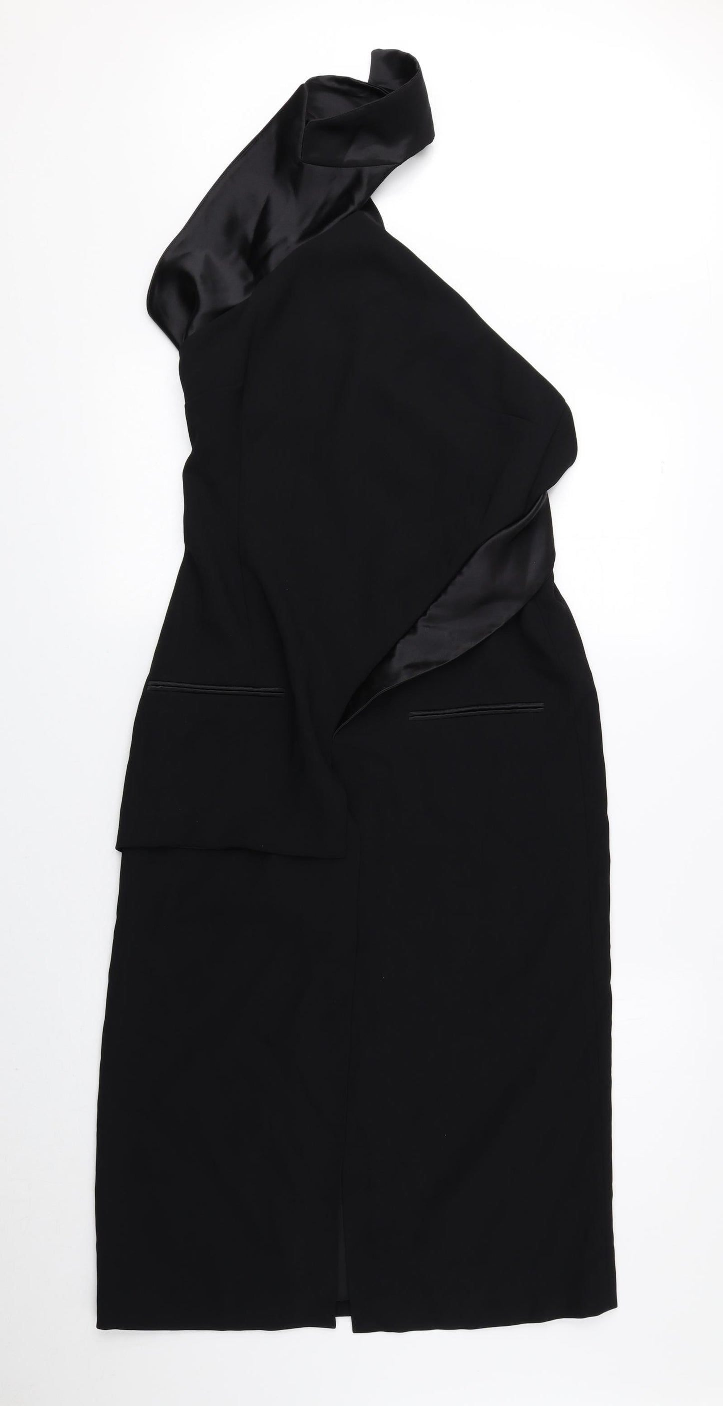 Zara Womens Black Polyester Pencil Dress Size S One Shoulder Zip