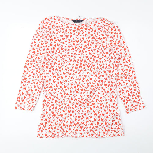 Marks and Spencer Womens Red Geometric Cotton Basic Blouse Size 10 Boat Neck