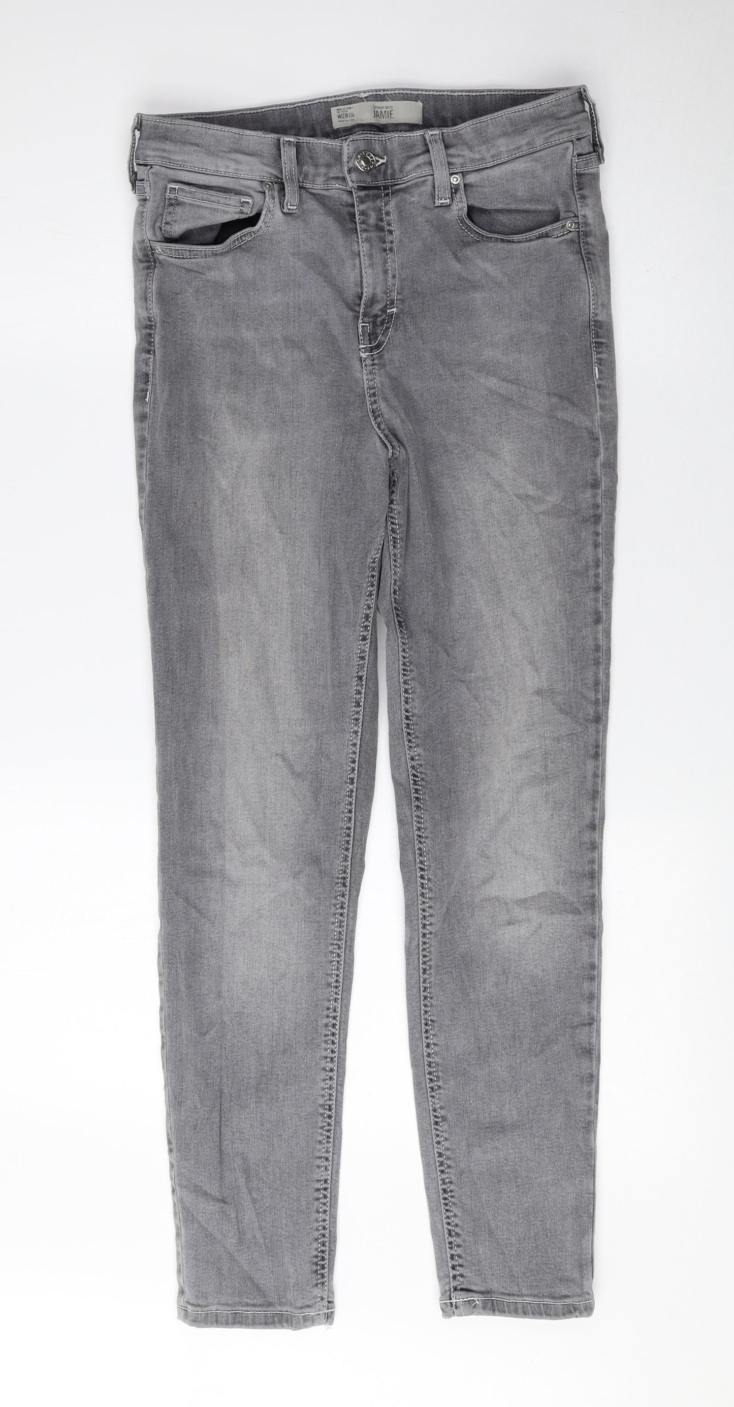Topshop Mens Grey Polyester Skinny Jeans Size 28 L30 in Regular Zip