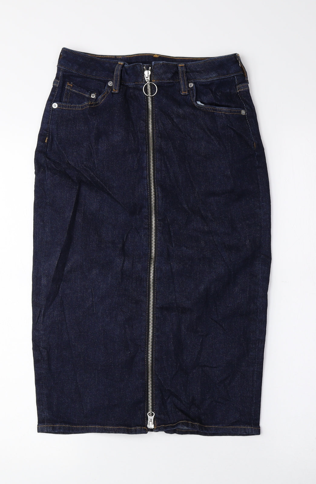 H&M Womens Blue Cotton Straight & Pencil Skirt Size 8 Zip