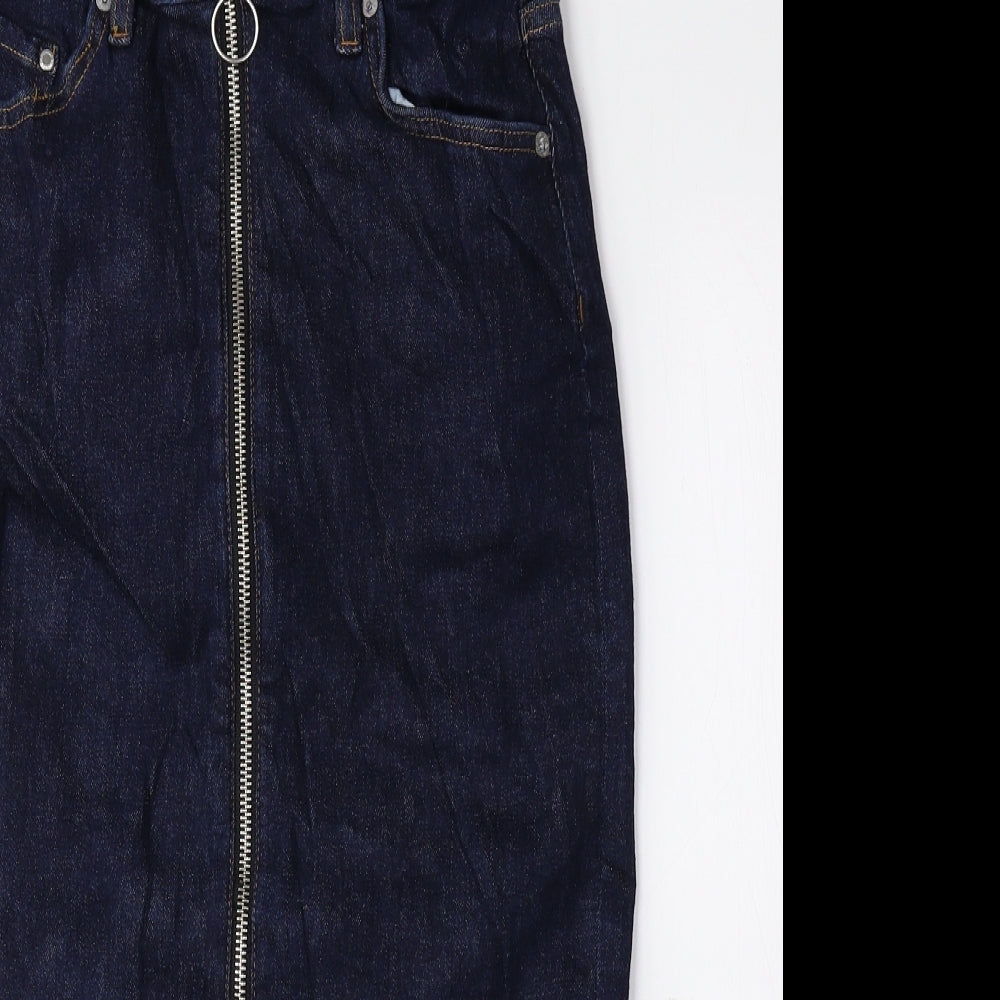 H&M Womens Blue Cotton Straight & Pencil Skirt Size 8 Zip