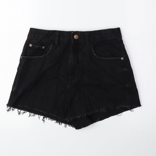 Glamorous Womens Black 100% Cotton Hot Pants Shorts Size XS Regular Zip