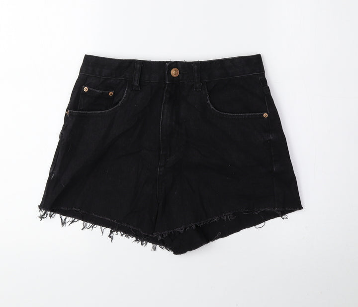 Glamorous Womens Black 100% Cotton Hot Pants Shorts Size XS Regular Zip