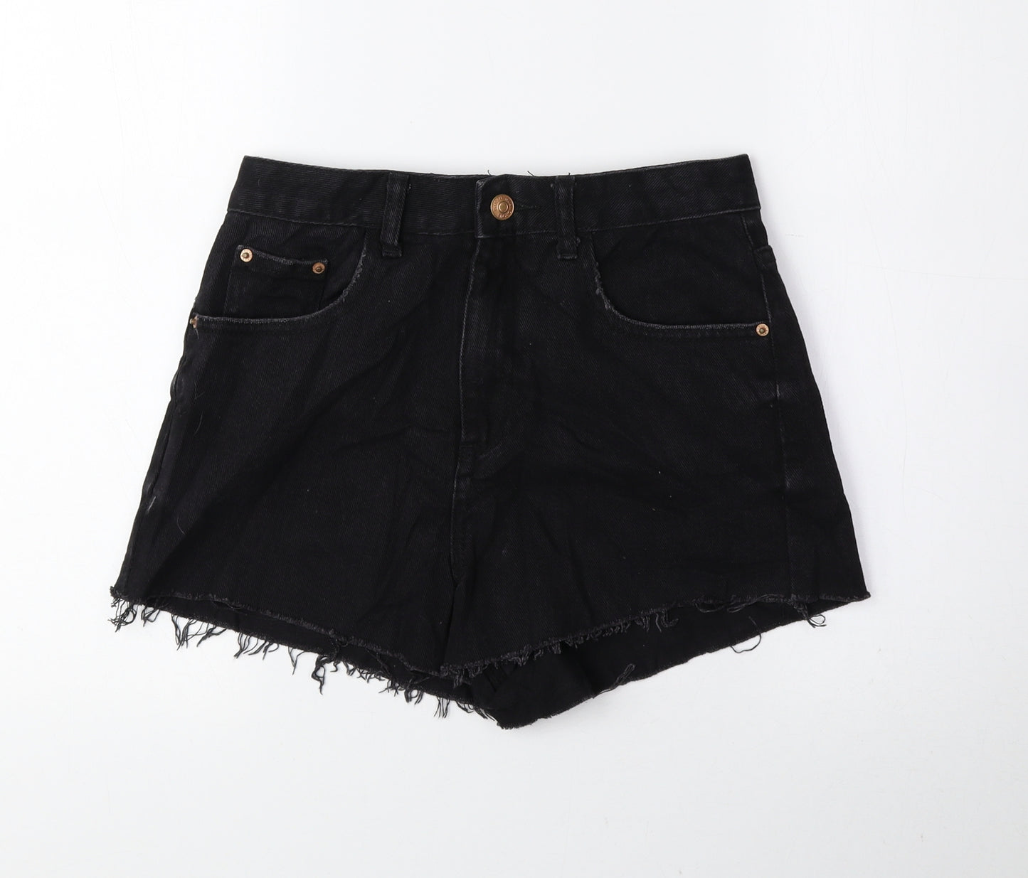 Glamorous Womens Black 100% Cotton Hot Pants Shorts Size XS Regular Zip