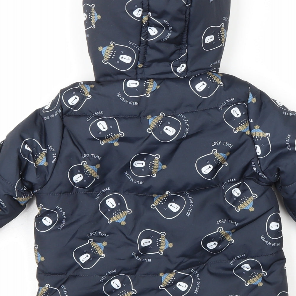 So Cute Baby Black Geometric Puffer Jacket Coat Size 9-12 Months Zip - Bears in hats