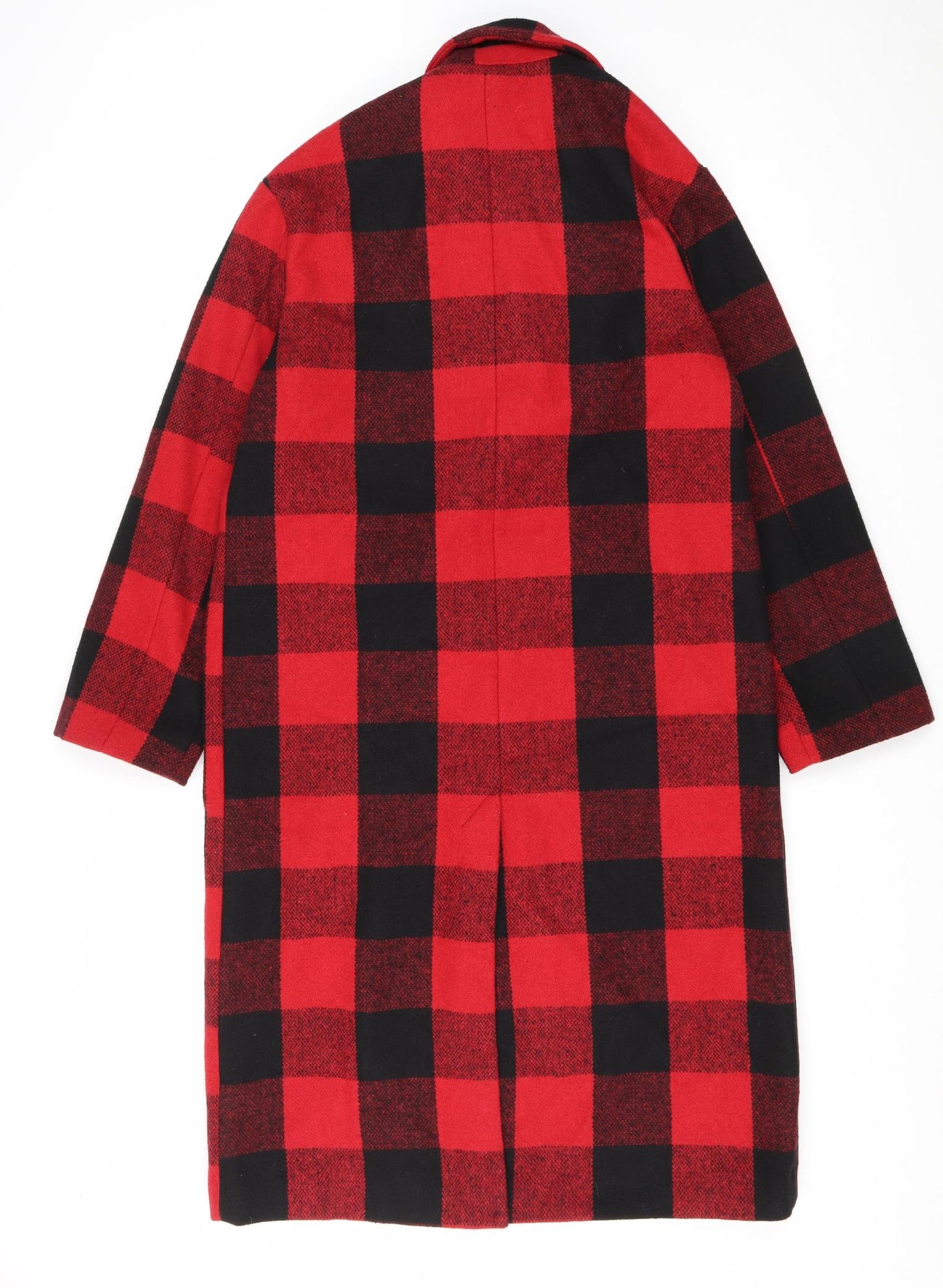 Primark Womens Red Check Overcoat Coat Size 8 Tie - Gingham