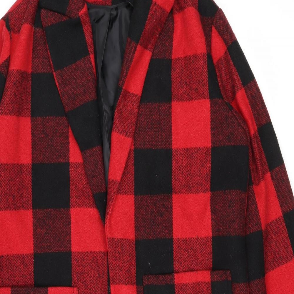 Primark Womens Red Check Overcoat Coat Size 8 Tie - Gingham