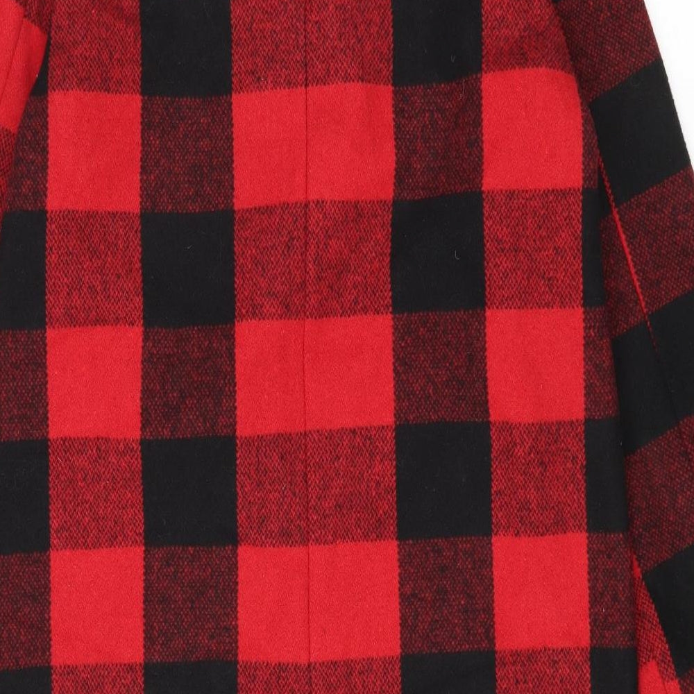 Primark Womens Red Check Overcoat Coat Size 8 Tie - Gingham