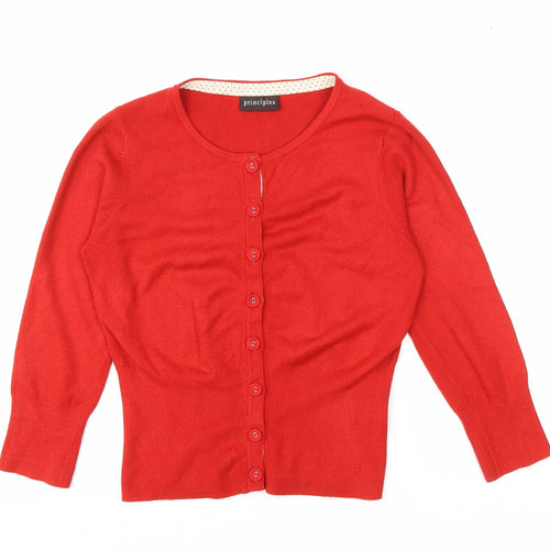 Principles Womens Red Round Neck Acrylic Cardigan Jumper Size 12