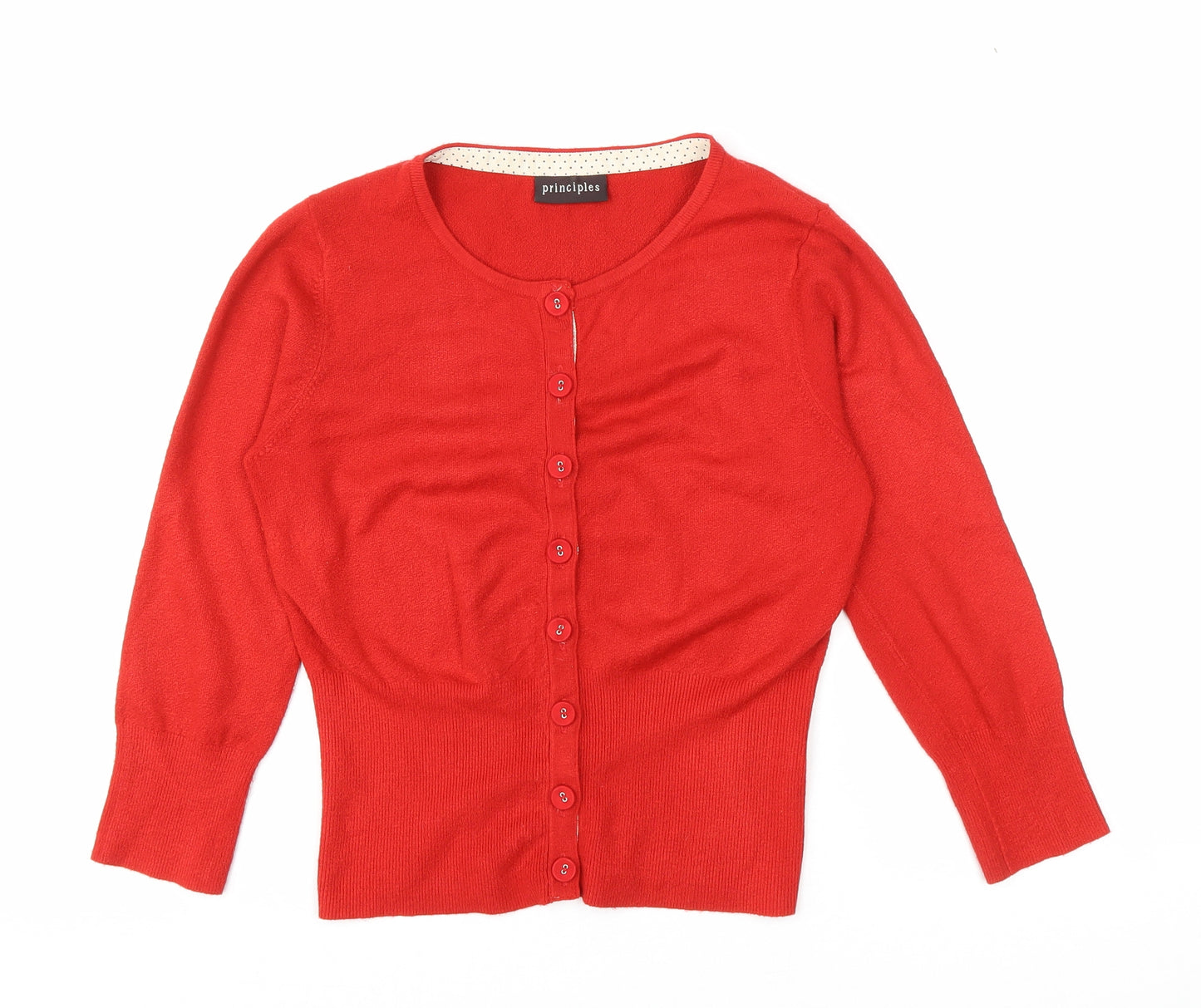 Principles Womens Red Round Neck Acrylic Cardigan Jumper Size 12