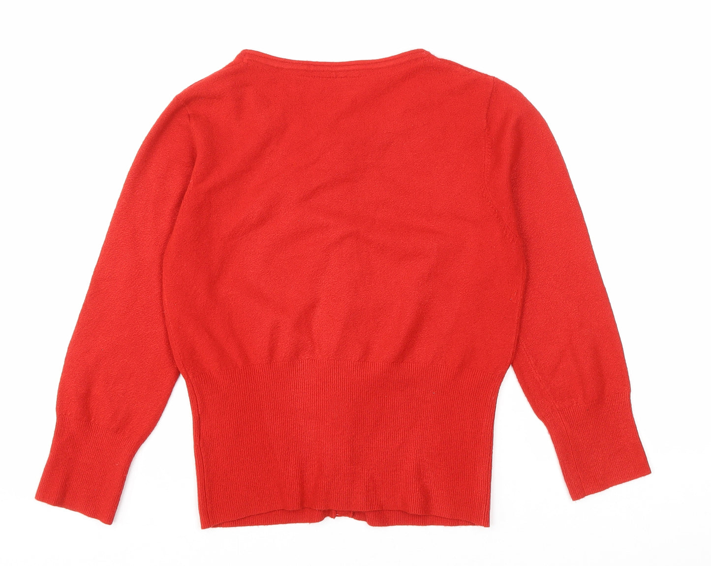 Principles Womens Red Round Neck Acrylic Cardigan Jumper Size 12