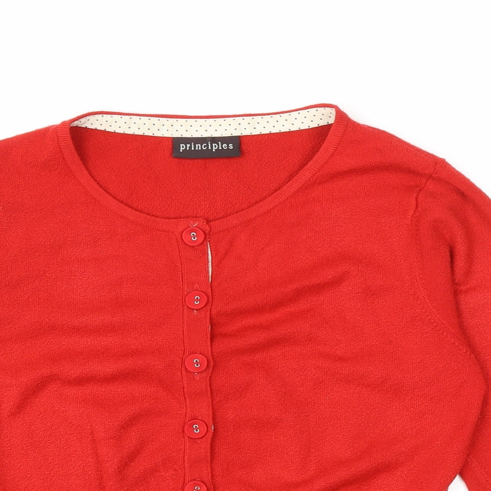 Principles Womens Red Round Neck Acrylic Cardigan Jumper Size 12