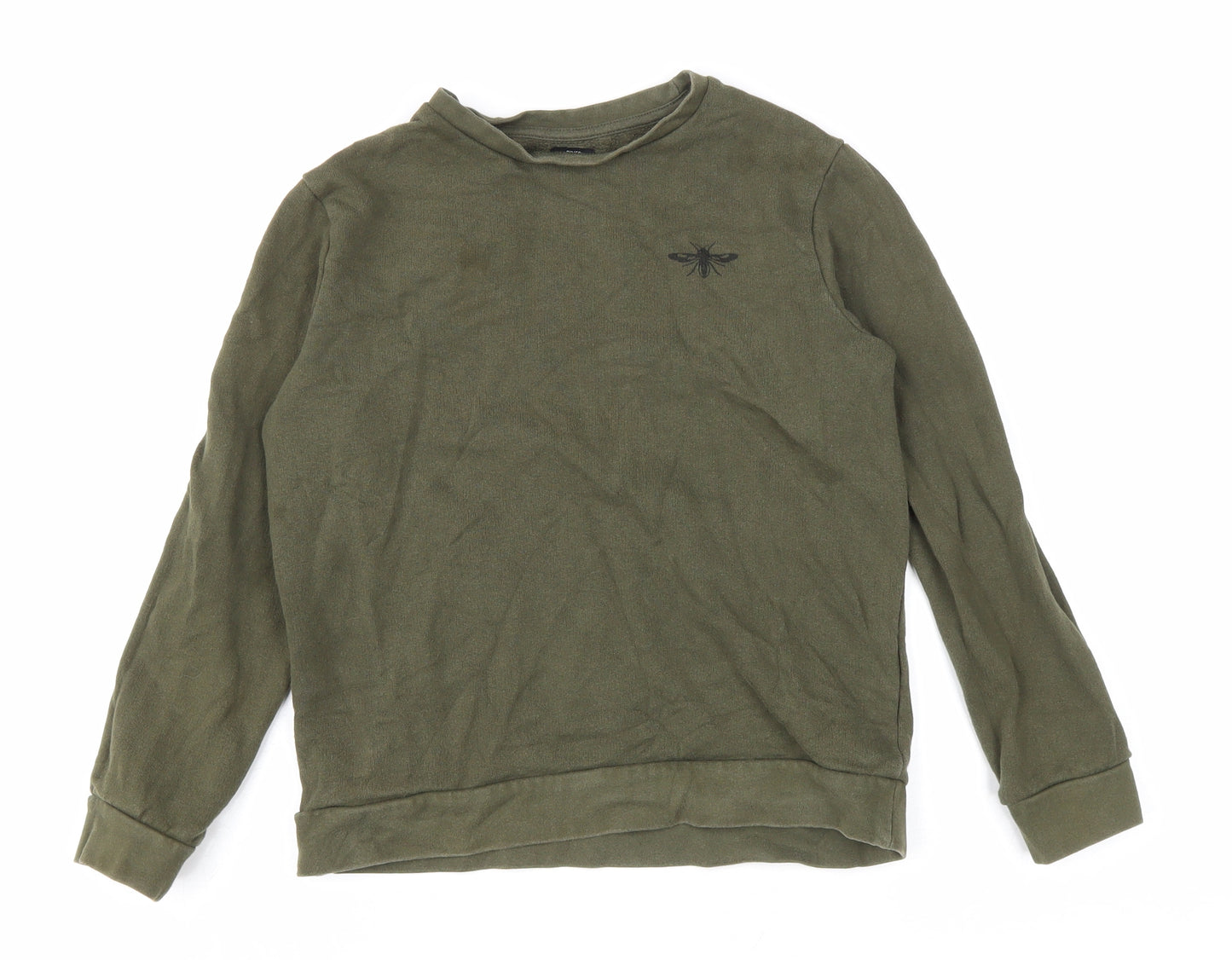 River Island Boys Green Cotton Pullover Sweatshirt Size 9-10 Years Pullover - Insect