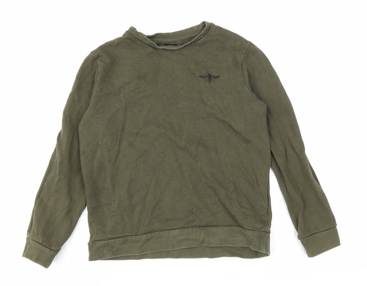 River Island Boys Green Cotton Pullover Sweatshirt Size 9-10 Years Pullover - Insect