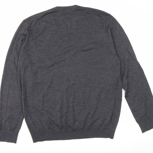 Marks and Spencer Mens Grey V-Neck Wool Pullover Jumper Size XL - 100% Merino Wool