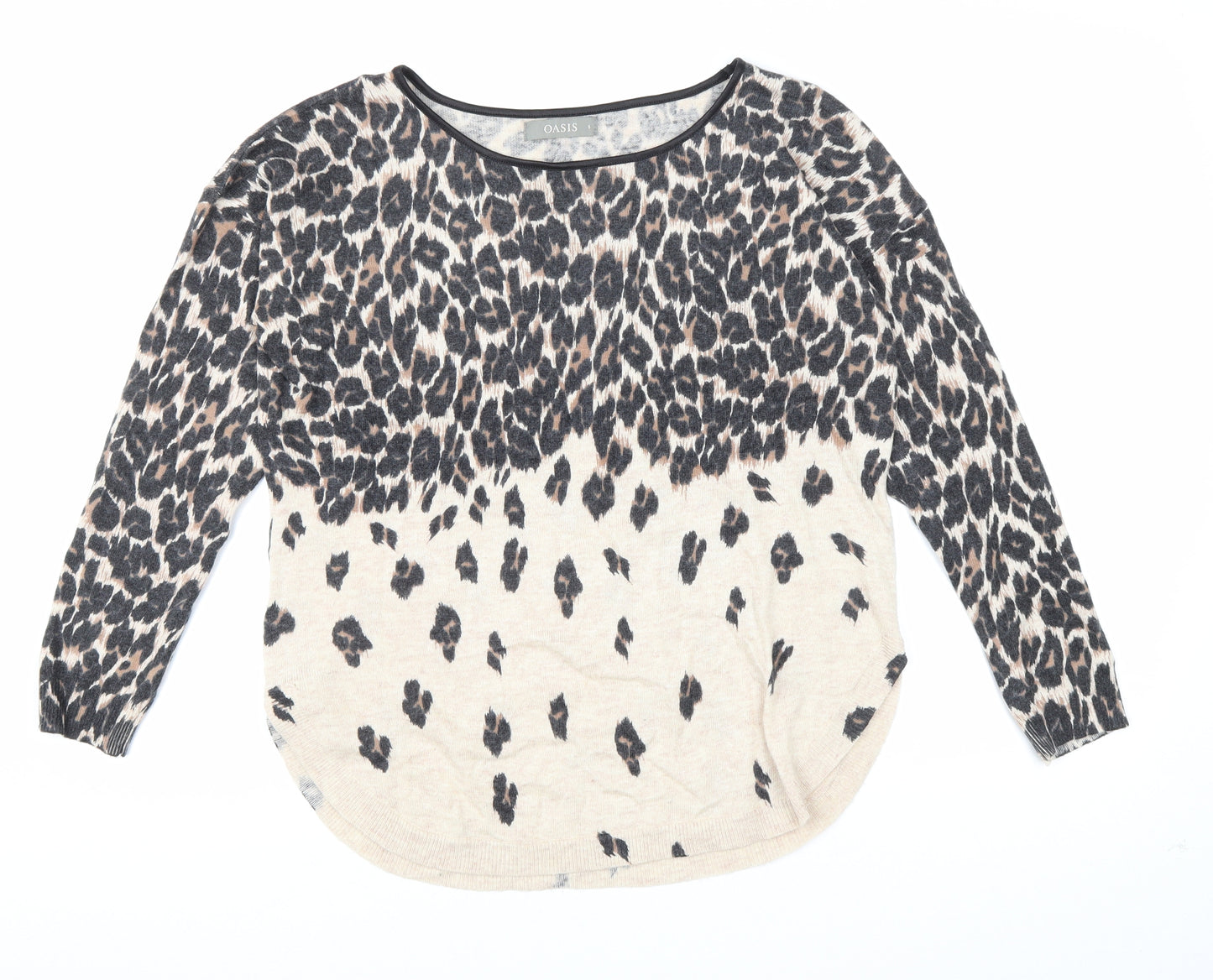 Oasis Womens Brown Boat Neck Animal Print Viscose Pullover Jumper Size S - Leopard Print