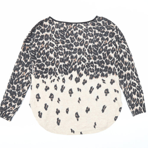 Oasis Womens Brown Boat Neck Animal Print Viscose Pullover Jumper Size S - Leopard Print