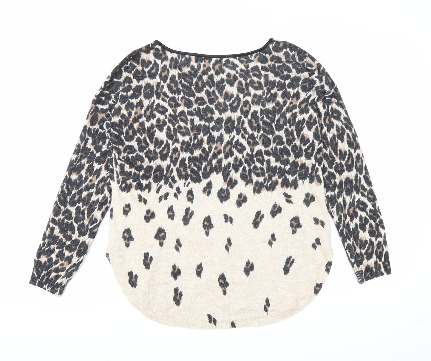 Oasis Womens Brown Boat Neck Animal Print Viscose Pullover Jumper Size S - Leopard Print