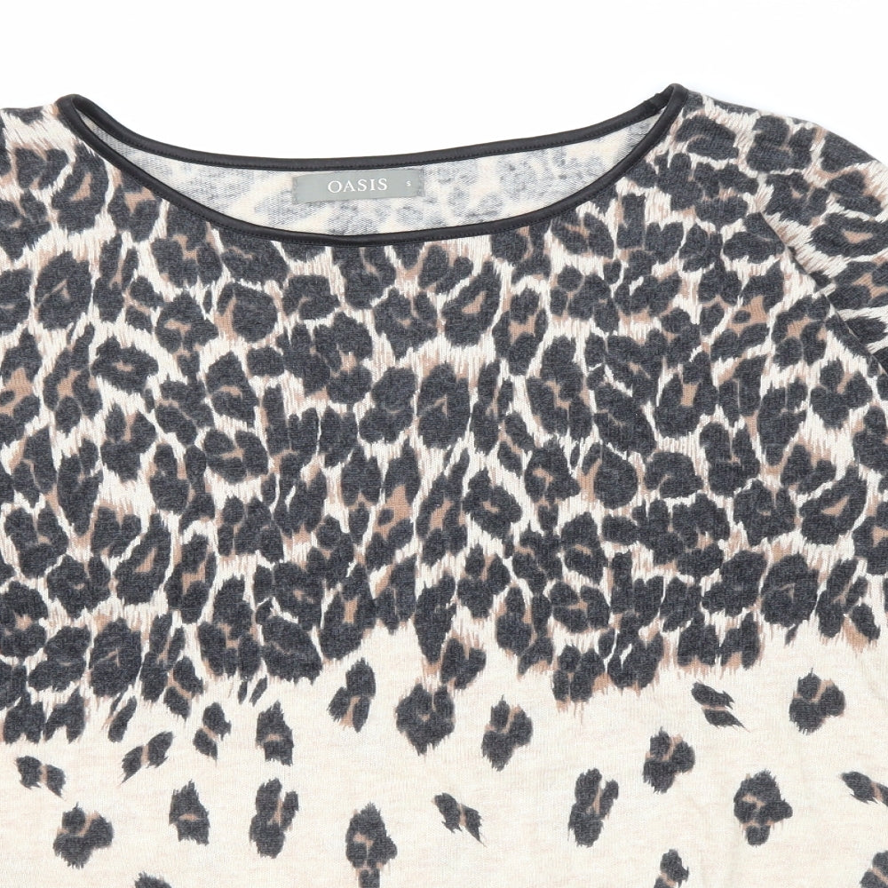Oasis Womens Brown Boat Neck Animal Print Viscose Pullover Jumper Size S - Leopard Print