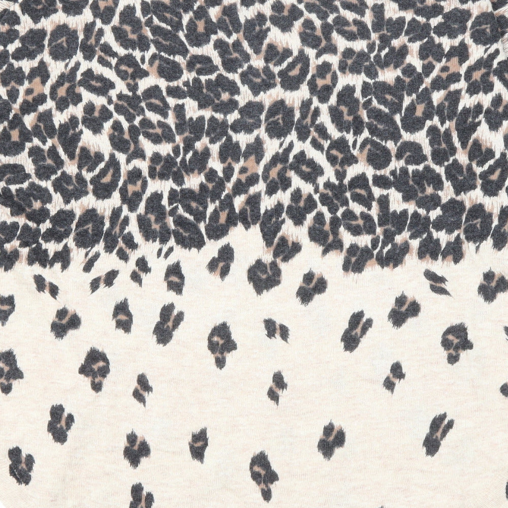 Oasis Womens Brown Boat Neck Animal Print Viscose Pullover Jumper Size S - Leopard Print