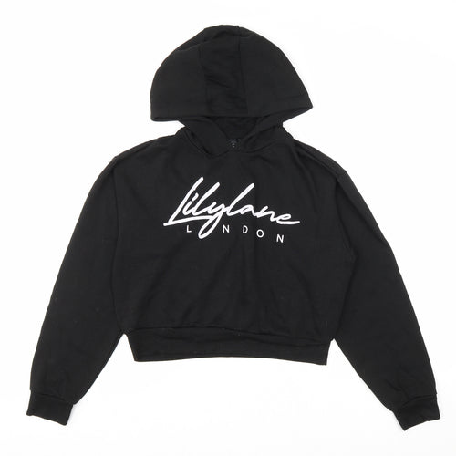 Lily Lane Girls Black Cotton Pullover Hoodie Size 13 Years Pullover - Cropped