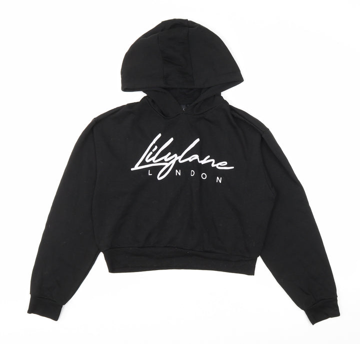 Lily Lane Girls Black Cotton Pullover Hoodie Size 13 Years Pullover - Cropped