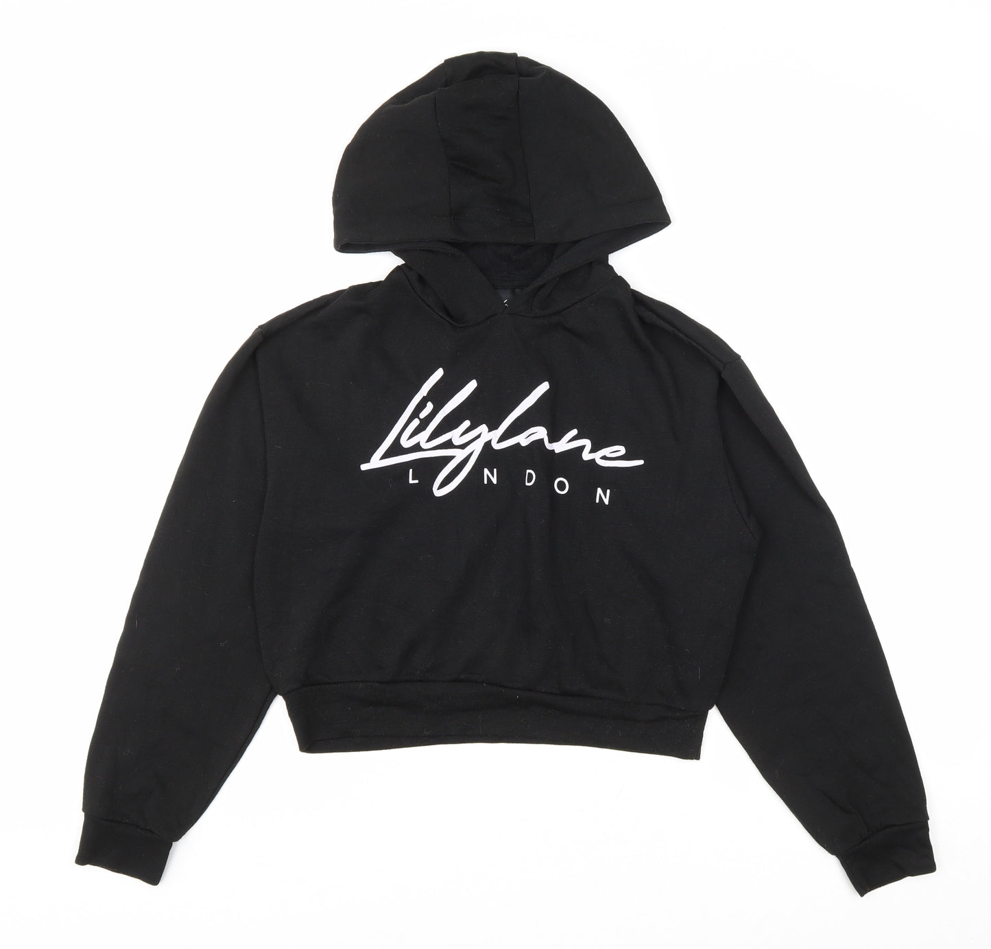 Lily Lane Girls Black Cotton Pullover Hoodie Size 13 Years Pullover - Cropped