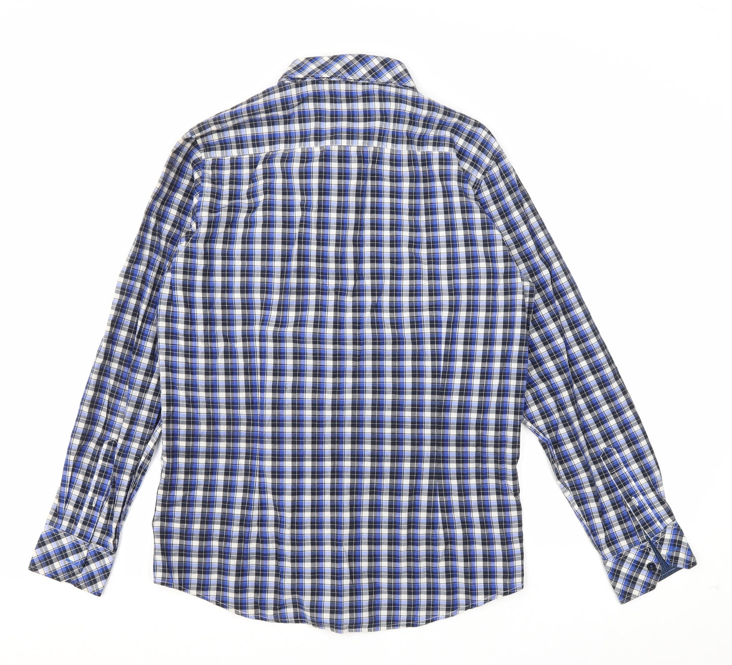 24:7 Mens Blue Plaid Polyester Button-Up Size M Collared Button